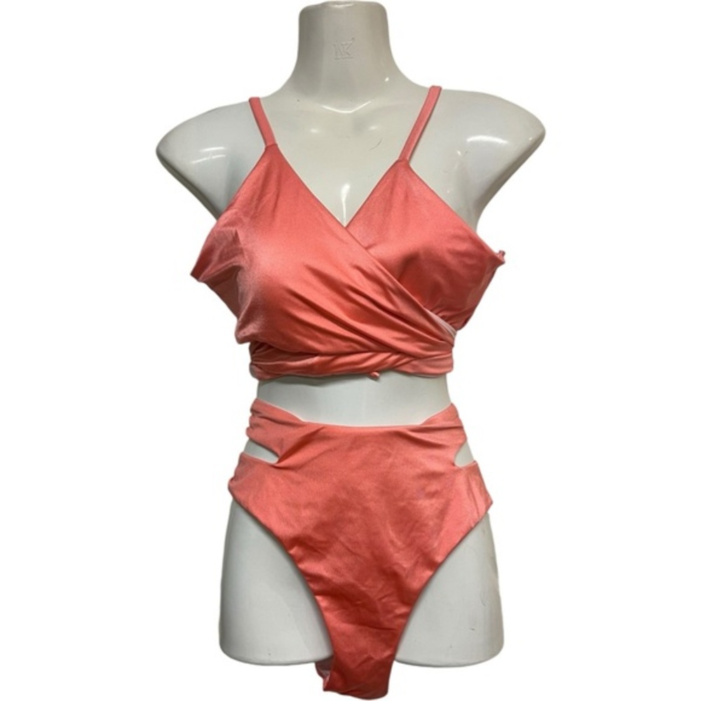 VICTORIA’S SECRET Wrap Bikini Top Side Cutout Bottoms Peachy Pink Size XXL NWOT